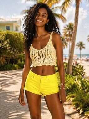 Lucky Brand Riley Bright Yellow Cut Off Denim Jean Shorts Size 0/25